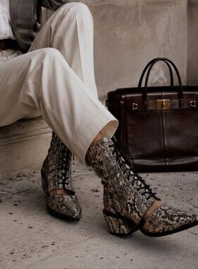 Free People Charlotte Corset Snakeskin Cowgirl Western Square Heel Cutout Boots